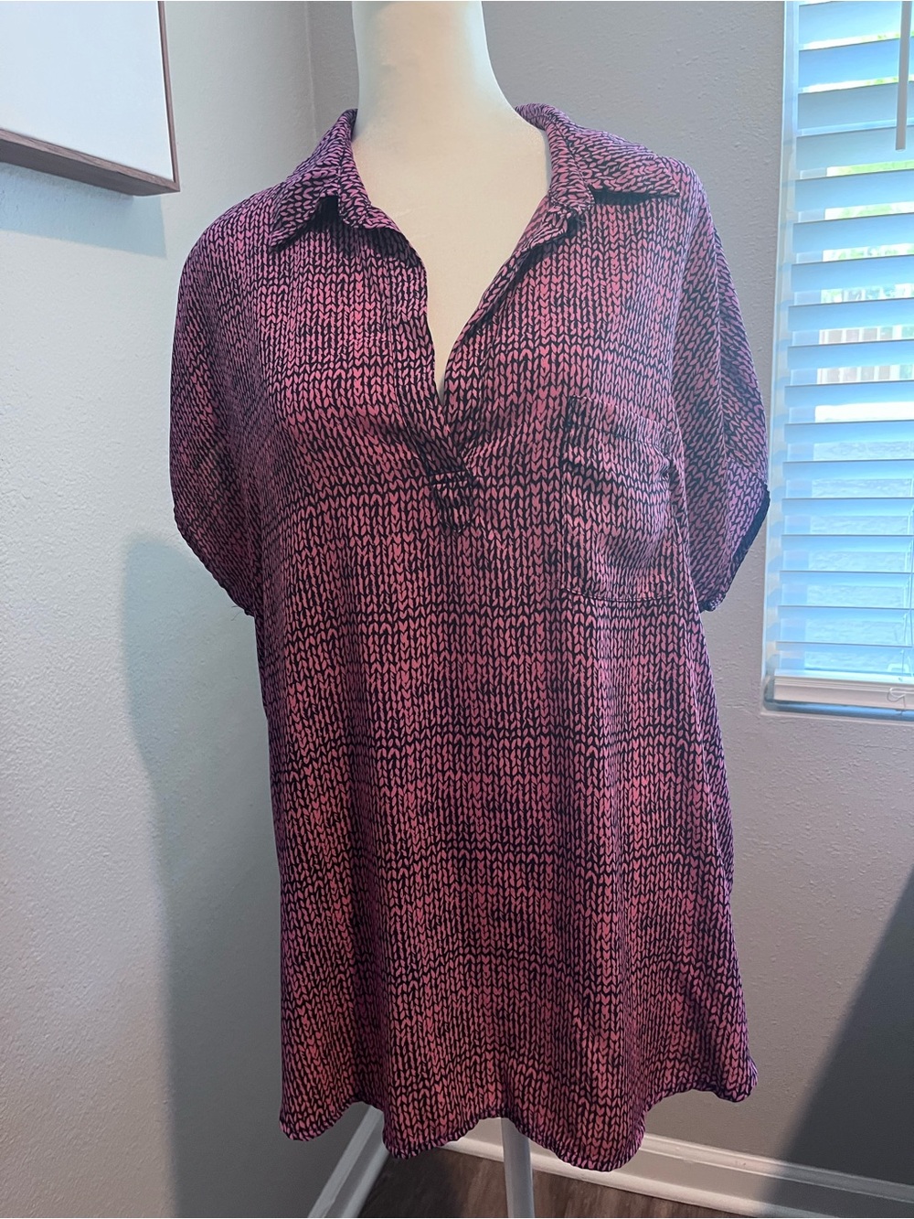Pleione Pink and Purple Short-Sleeve Tunic Top